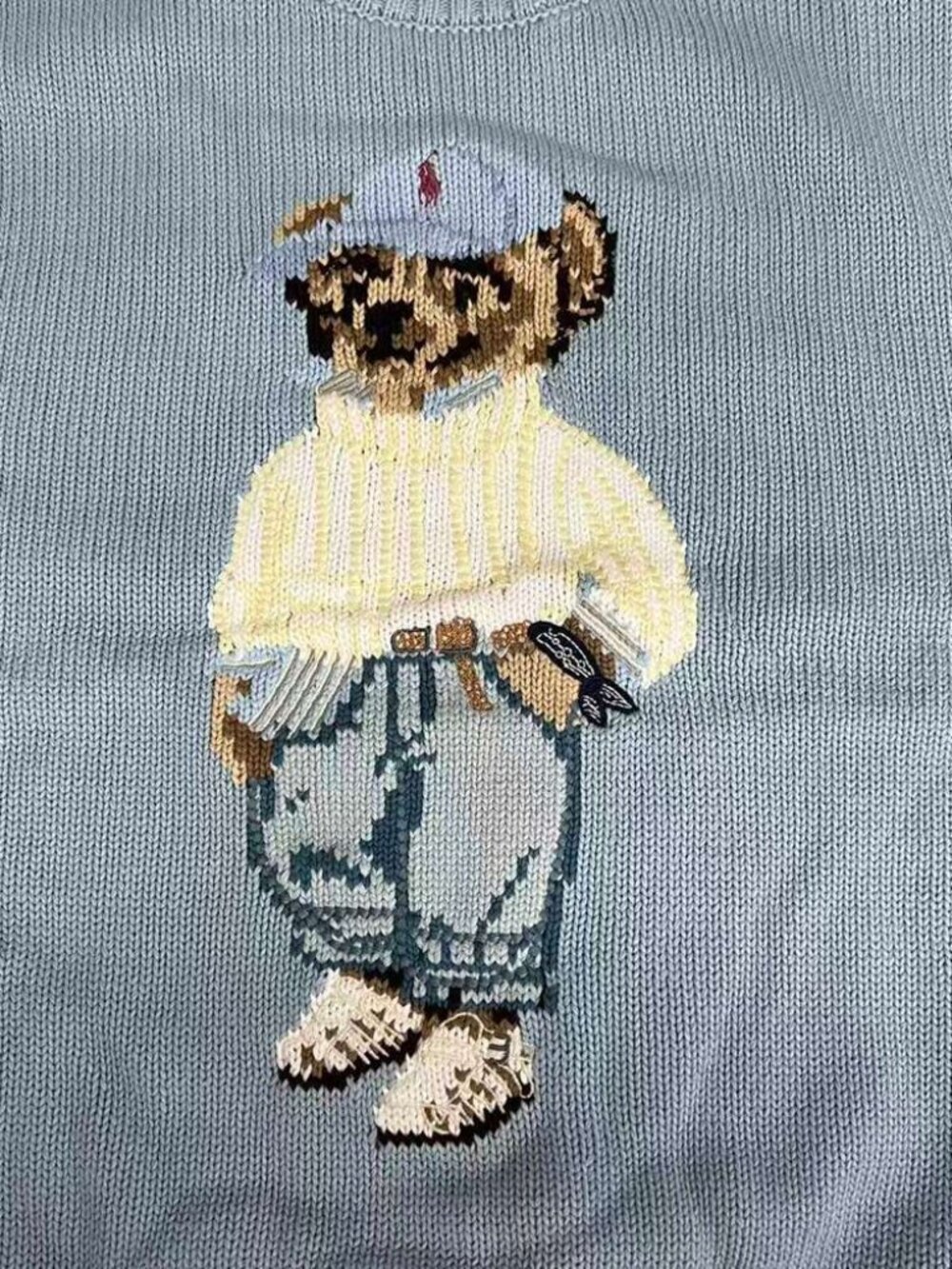 Polo Ralph Lauren Light Blue Polo Bear Crewneck Sweater Size M - Picture 2 of 8